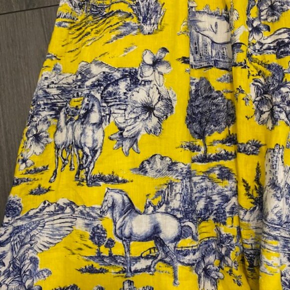 Samantha Sung Sleeveless Blue Yellow Linen Maxi Dress Size 12 - Picture 8 of 11